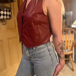 Red pleather button up vest